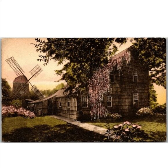 Hamptons Vintage Postcard - East Hampton New York Windmill in Rustic Frame - Picture 2 of 4